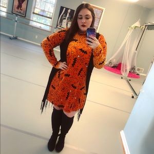 Velour Halloween Orange Print Dress
